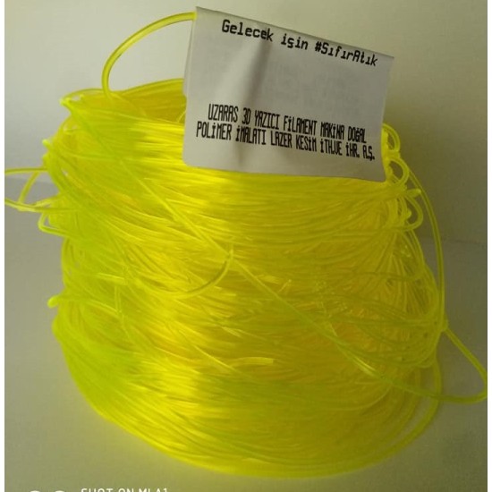 UZARAS 1.70mm Flex TPU 25D Shore Lemon Yellow Dökme Filament 250gr Yumuşak